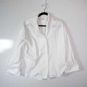 Odeeh Cotton Poplin Collared Long Sleeve Button Down Blouse Shirt Top White S